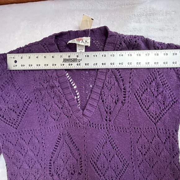S.W.A.K. Purple Iris Knit Sweater Women’s Large V-Neck Textured Pullover NWT - Picture 5 of 7